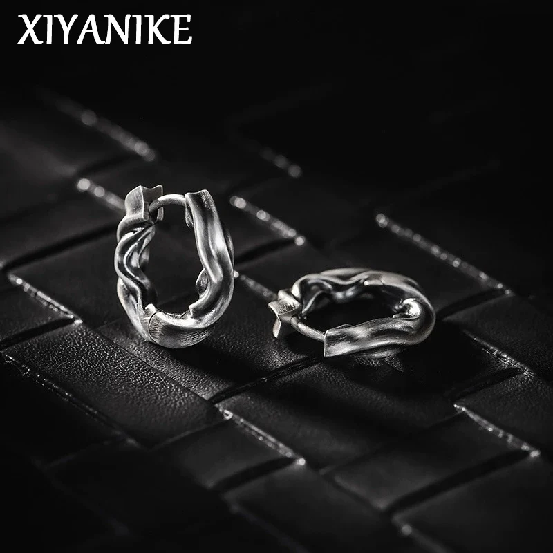 XIYANIKE Unisex Vintage Thai Silver Mobius Hoop Earrings For Men Women Fashion New Piercing Jewelry Gift Party Street серьги
