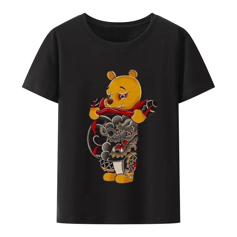 Japanese Genki Cat Bear with dragon tattoo t shirt modal o-neck Short sleeve breathable comfortable T-shirt