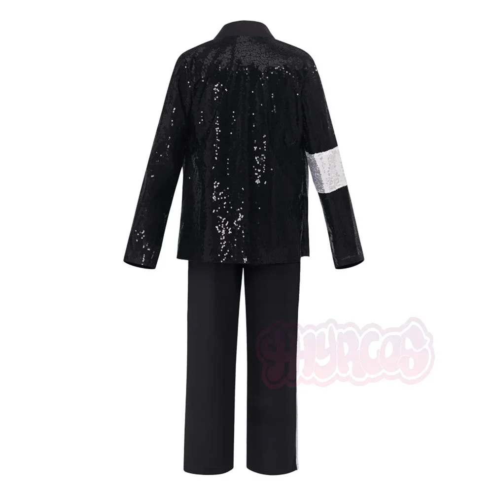 Pop Michael Jackson Teen Costume Cosplay Dance Black Suit Dance Disco Halloween Clothing glitter Stage Outfits - Image 6