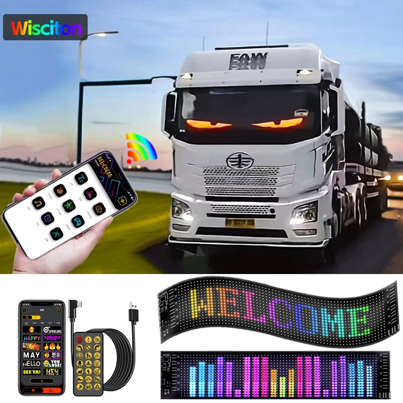 

LED Matrix Pixel Panel Display Screen Flexible RGB Car Pattern Graffiti Scrolling LED Text Projector Animation Shop Reminder Bar