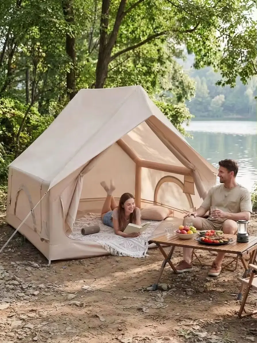 Aufblasbares Zelt, wasserdichtes Oxford-Gewebe, 2-4 Personen Familienzelt, einfach aufzubauen, mit Aufbewahrungstasche und Luftpumpe, Campingzelt für Outdoor, Camping, Wandern, Festival