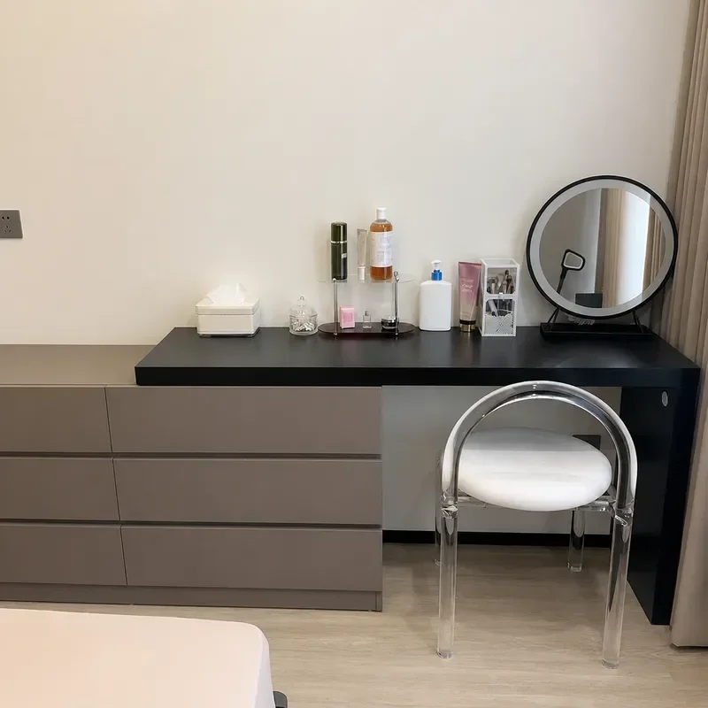 Modern Simple Dresser with Integrated Storage Chest Multi Functional Bedroom Desk Computer Table Combination Pull Out Makeup