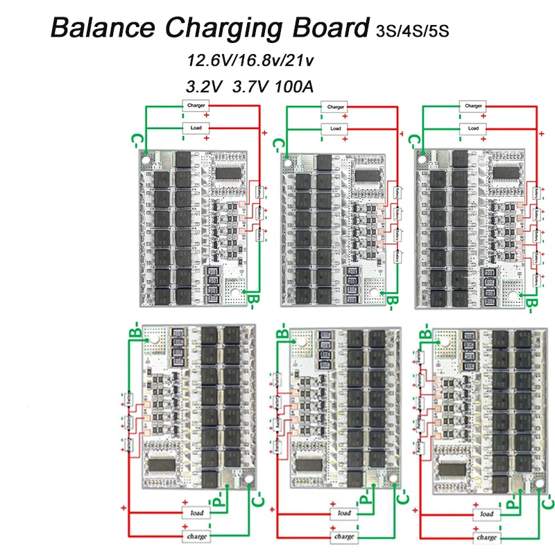 3s 4s 5s 12.6V 16.8V 21V 18650 BMS 100A Li-ion Lmo Ternary Lithium Battery Protection Circuit Board Li-polymer Balance Module