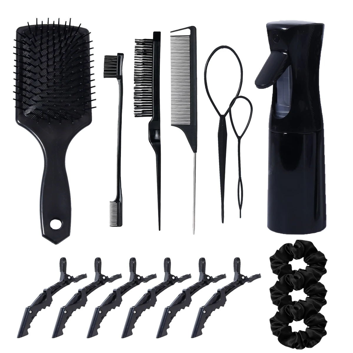

16pcs complete hair brush spray bottle hairpin hairpin family set, suitable for all hair quality, travel necessities