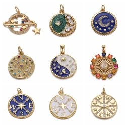 Moon Star Planet Enamel Charms for Jewelry Making Bohemia Round Colorful Zircon Diy Earrings Necklace Bracelet