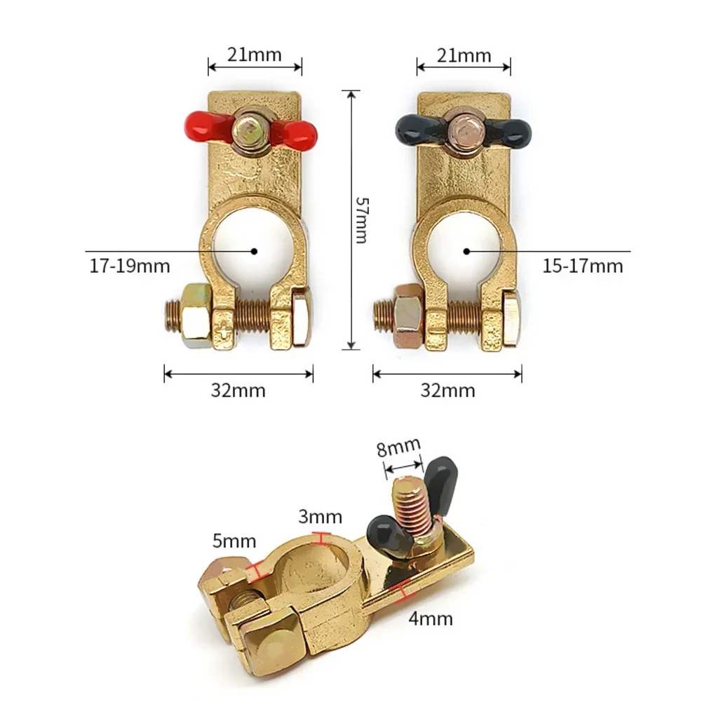 Battery Terminal Connectors for Cars Solid Brass Clamps for 12V and 24V Applications Ideal for Boats For RVs and Motorcycles