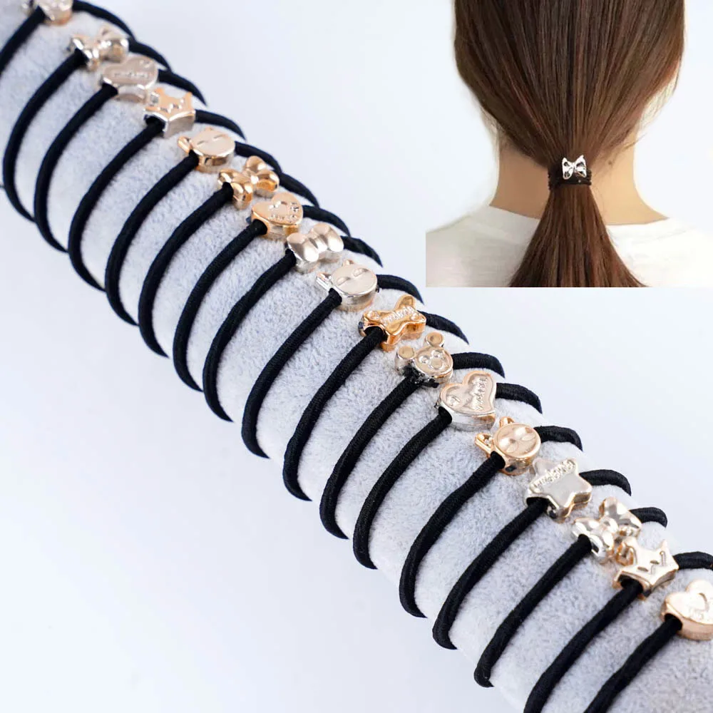 10Pcs/Lot New Korean High Elastic Hair Rubber Accessories For Women Black Bands Girls Lovely Ponytail Holder Ropes Mix Style