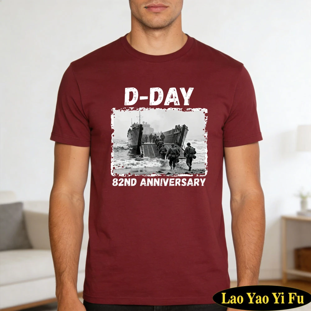 Men D-Day 82nd Anniversary Operation Overlord T-Shirt Normandy Landings Retro Military Print Casual Tee Tops Men's Clothing view 2