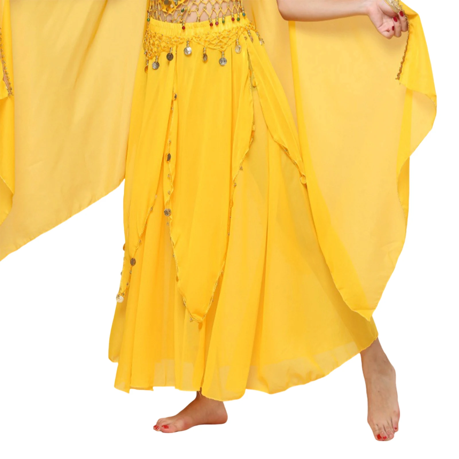 تنورة طويلة للرقص الشرقي للسيدات مع عملات معدنية من الشيفون أزياء الراقصات الشرقية تنورة ذات طبقات زي الحفلات والمهرجانات #4