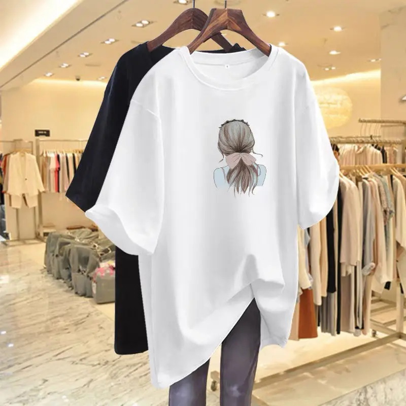 

Women Clothing Cartoon Printed T-shirt, 100% Cotton Vintage Basic Pullovers, Summer Loose Casual O-neck Short Sleeve Top Tee