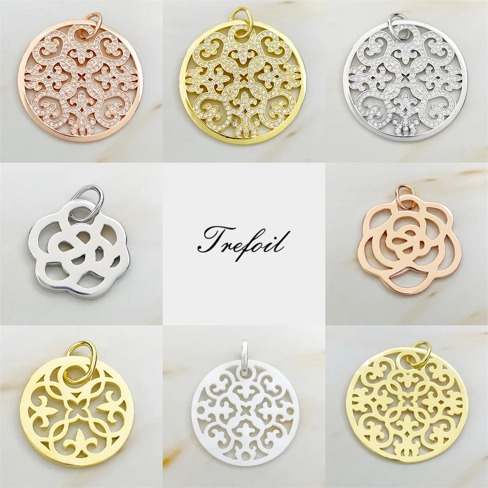 Arabesque Ornament Rose Round Pendants, Fashion Jewelry 925 Sterling Silver Europe Trendy Gift For  Women Girls Fit Necklace