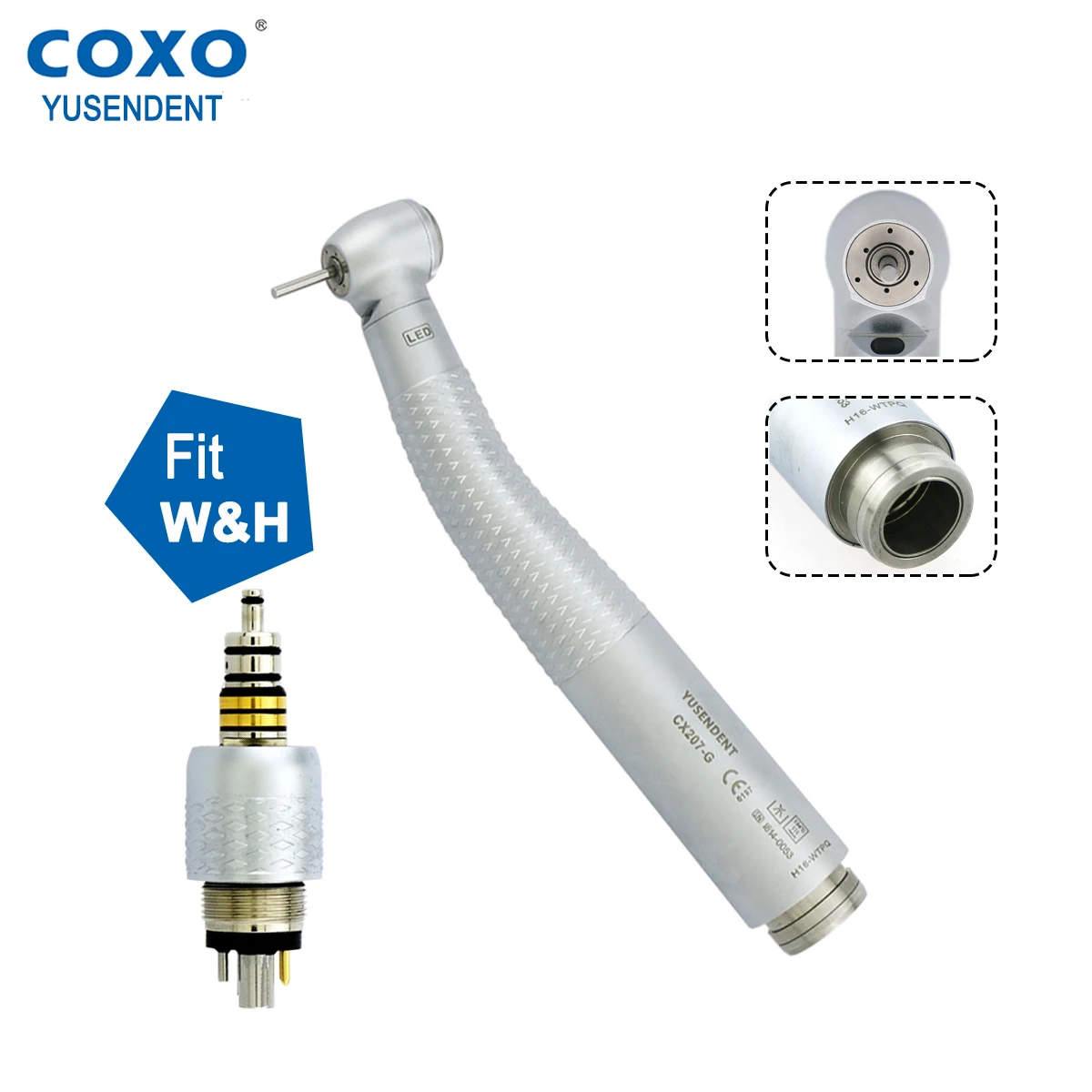 COXO Dental Turbine Fiber Optic High Speed Dental Handpiece With LED Light CX207-G 6 Holes Coupler Fit WH Dentistry Hand Tools