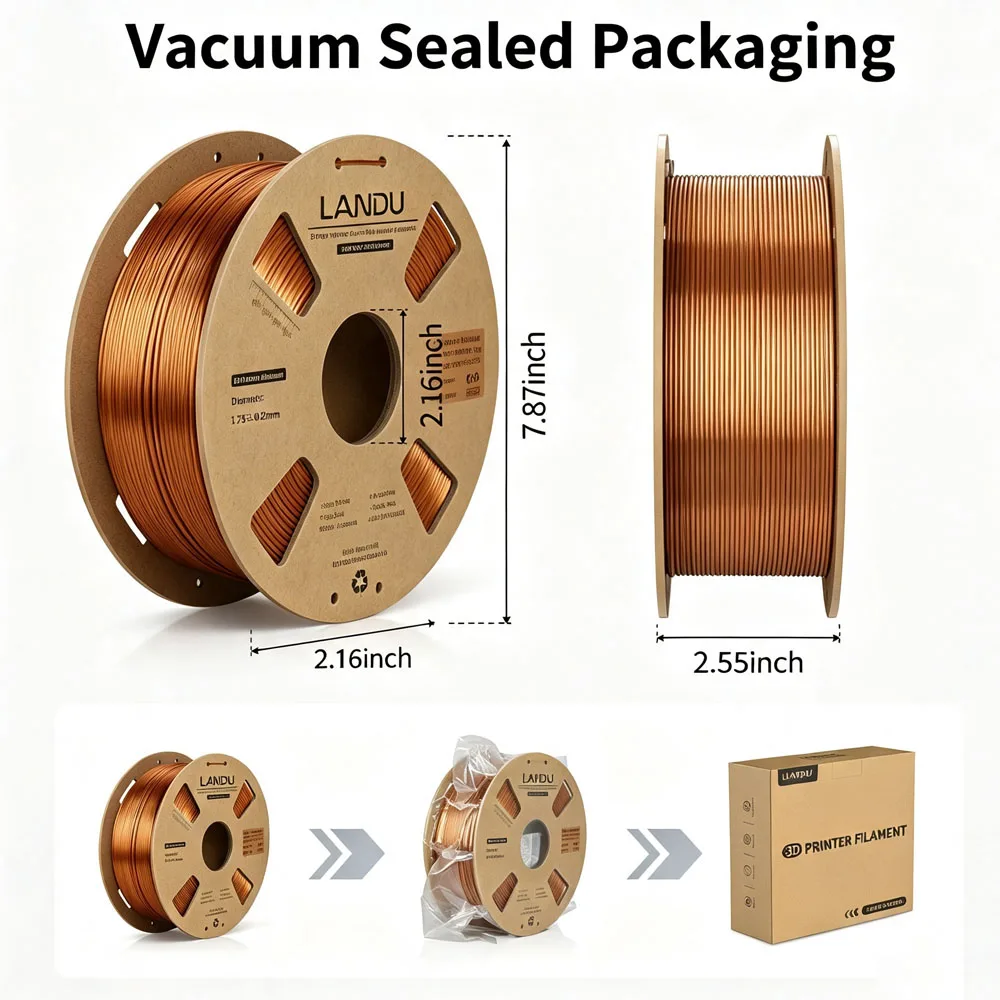 LANDU Silk PLA Filament 1.75mm 1KG, 3D Printer Filament 1kg Gold Silver Copper Filamento PLA Silk for FDM 3D Printing Materials 6