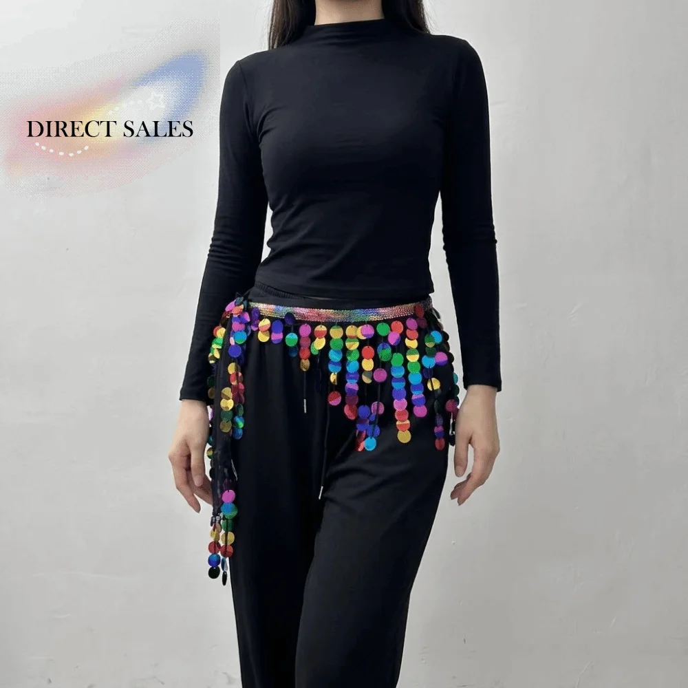 

Fashion Creative Belly Dance Belt Long Tassel Boho Belly Dance Hip Scarf Glitter Sequins Wrap Skirt Sequin Waist Chain Women