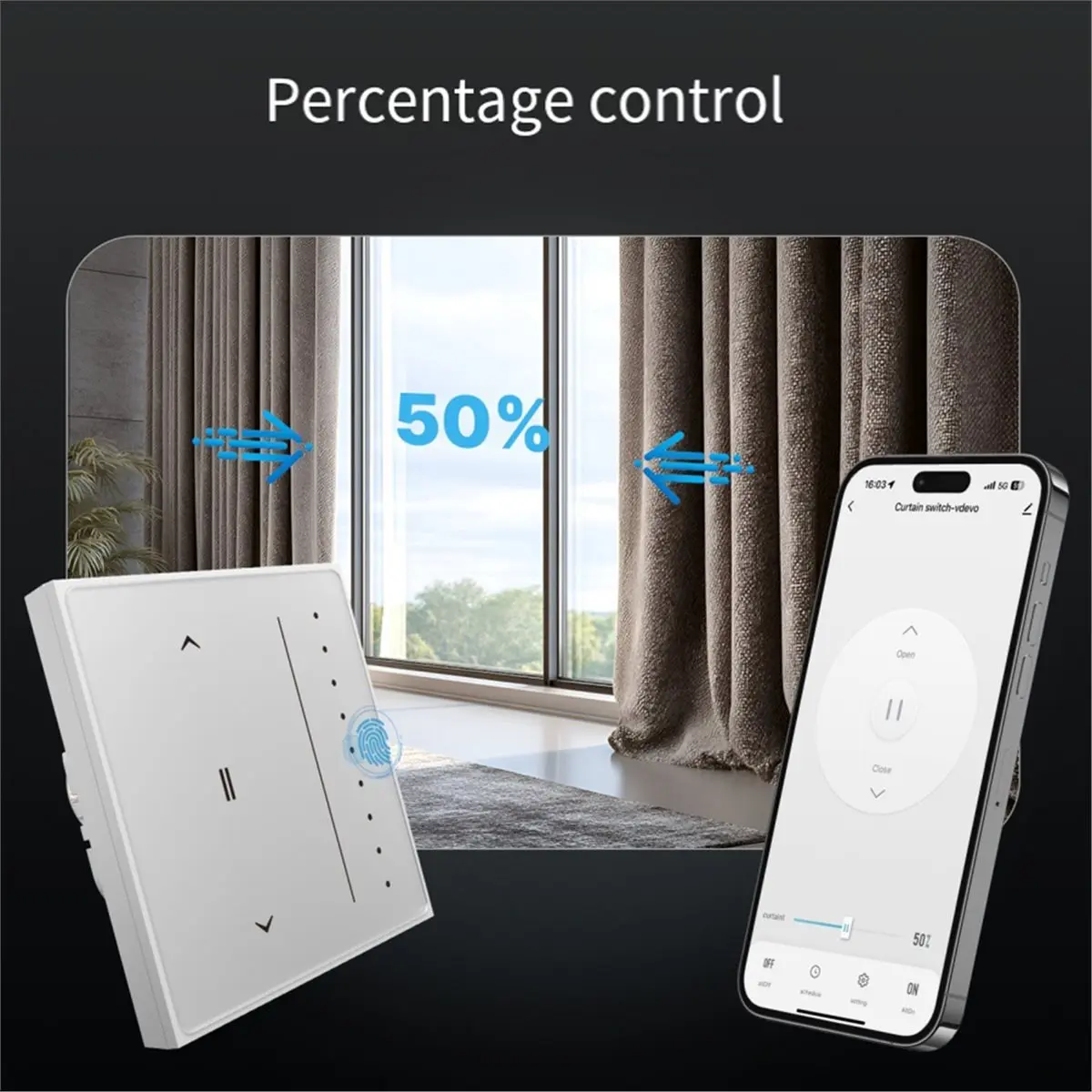 

Умный выключатель для штор Tuya Zigbee с сенсорной панелью без бликов и динамической подсветкой, версия EU A
