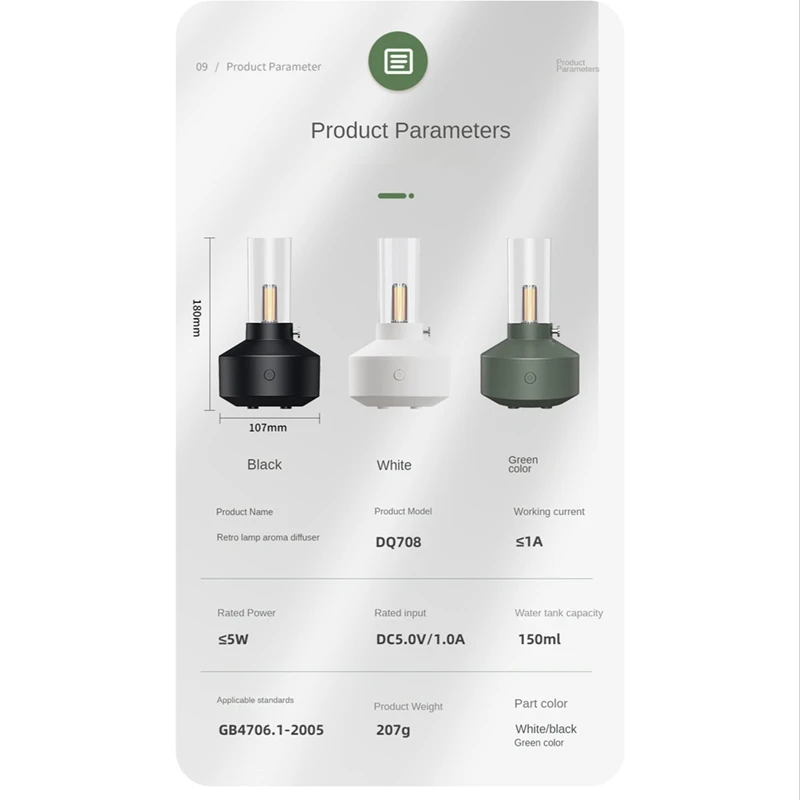 Umidificador de Ar com Simulação Candle Light, Difusor De Aromaterapia, Difusores De Óleo, Lâmpada De Atmosfera De Mesa, Casa, Promoção, 150ml