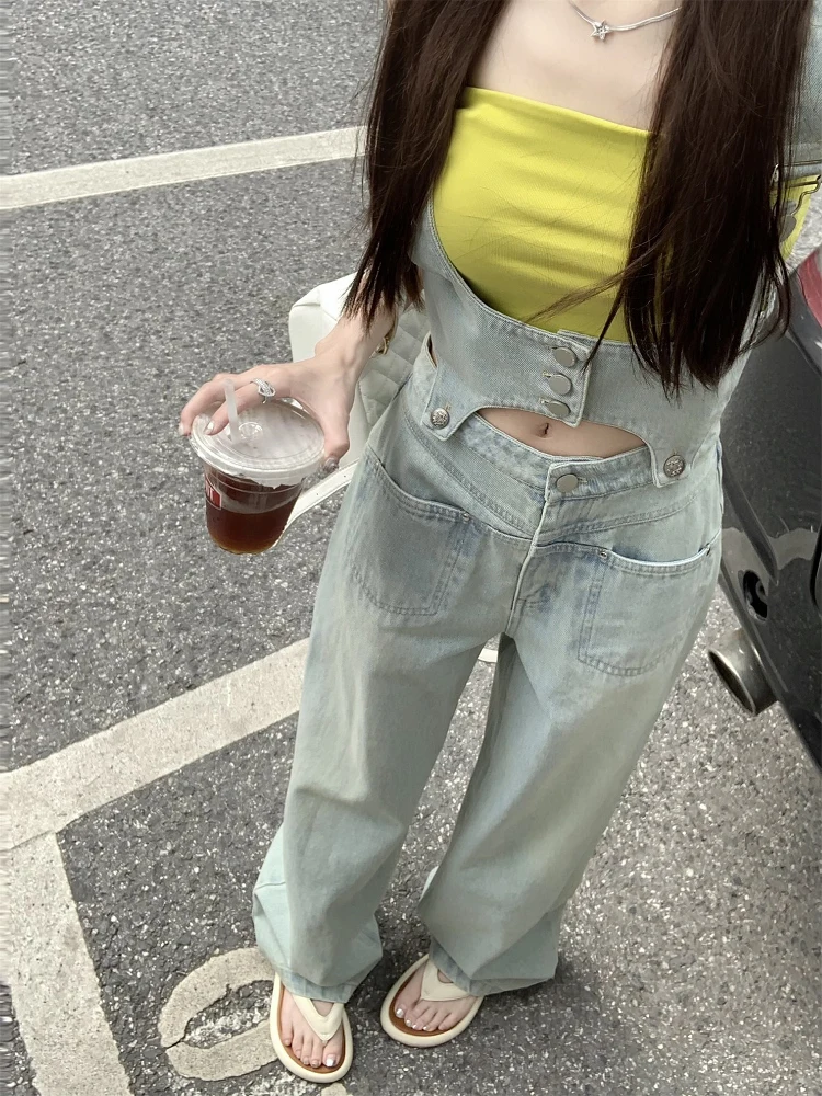 

Съемные джинсовые комбинезоны женские, весна-лето, новинка, уличный стиль, свободные, прямые брюки, с высокой талией, широкие джинсы