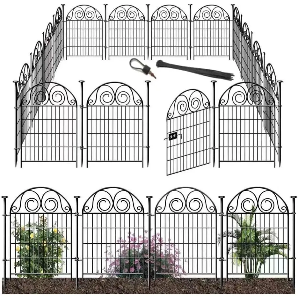 

High 36 Inch Garden Animal Barrier Fence with 30.6 Feet Length, 14-Panel Dog Digging Fence Barrier, Black Heavy-Duty Metal Tempo