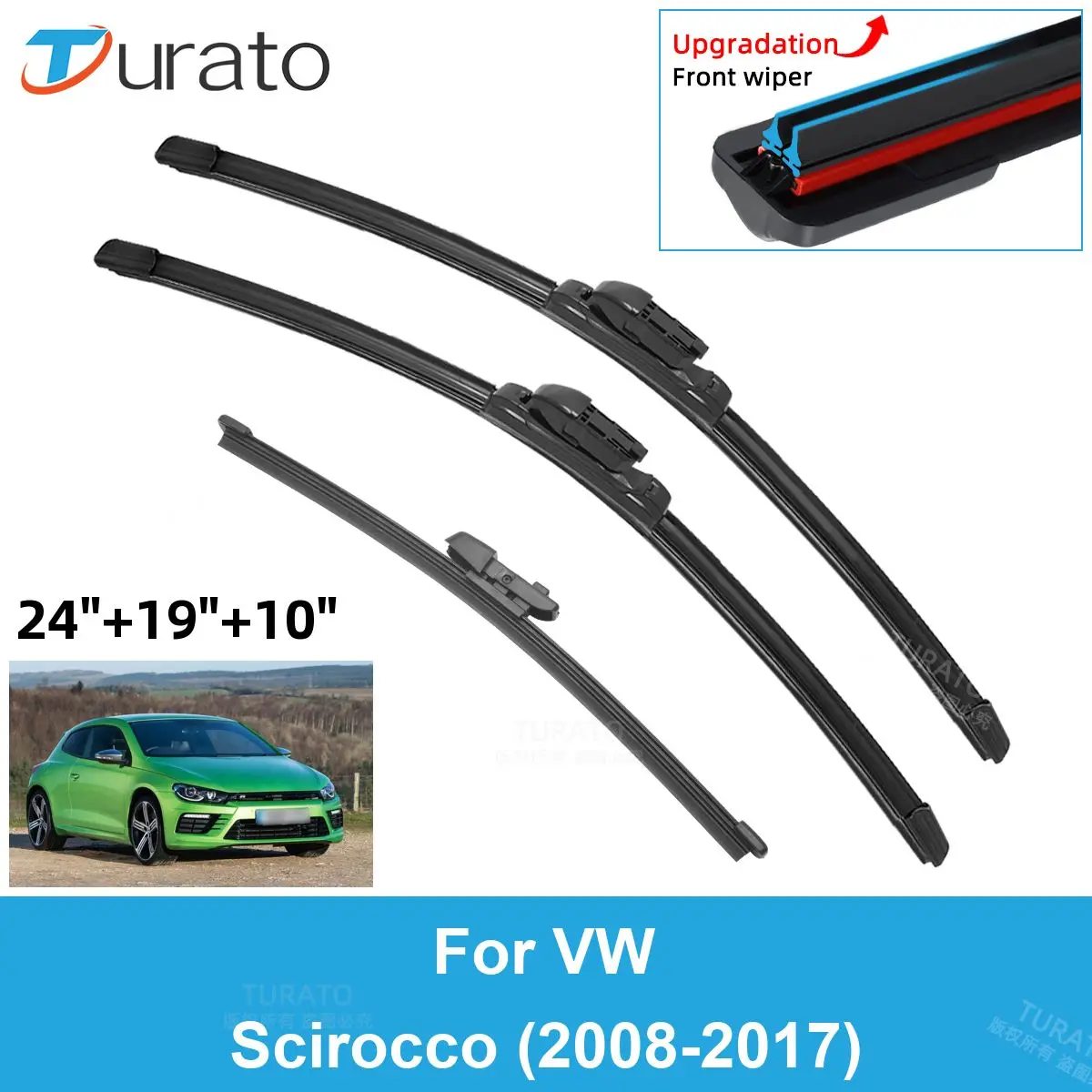 

3PCS Car Wiper Blades for 2008-2017 VW Scirocco Rear Windshield Wipers Double Rubber Car Accessories 2014 2015 2016 2017