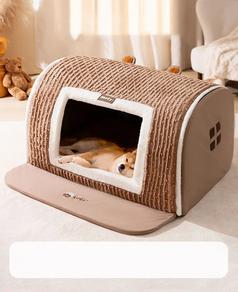 Hundehütte für drinnen, weiches, gemütliches Haustier-Schlafbett mit Loch, abnehmbare warme Katzenhütte, rutschfeste Matte für Kätzchen, Welpen, Haustier-Winterbedarf – Detail 7