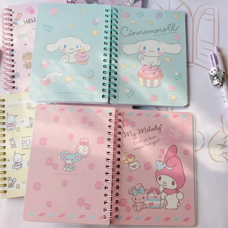 Kawaii sanrio caderno anime olá kitty kuromi cinnamoroll escritório caderno manual livro a6 dos desenhos animados pp bobina livro presentes do estudante