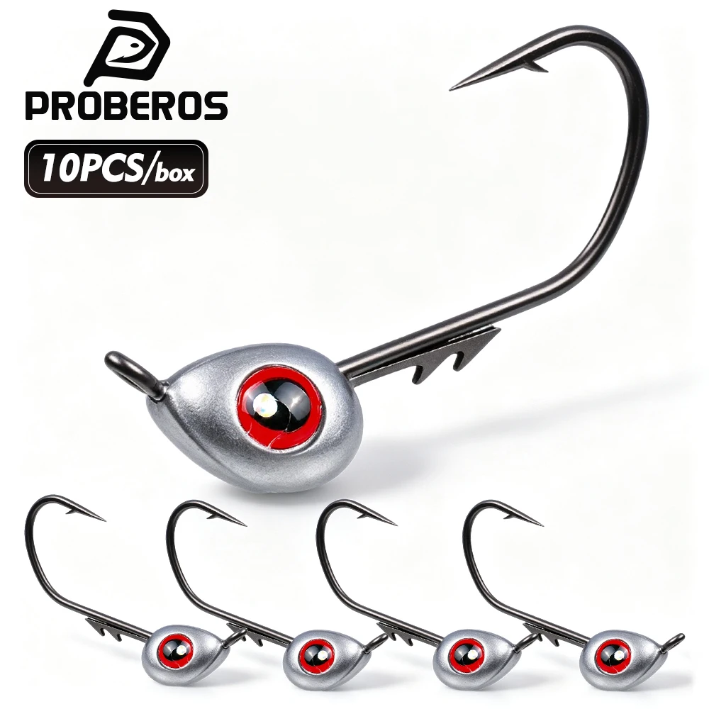 Proberos 10PCS/BOX Hameçons à tête plombée à tige barbelée, kit de leurres souples à queue en T pour gros poissons, équipement de pêche