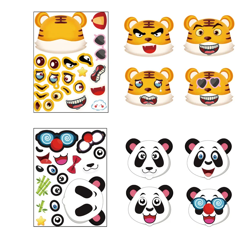 Children DIY Puzzle Sticker Funny Make Animal Face Assemble Jigsaw Stickers Kids Early Education Toy Boys Girls Gift Party Favor