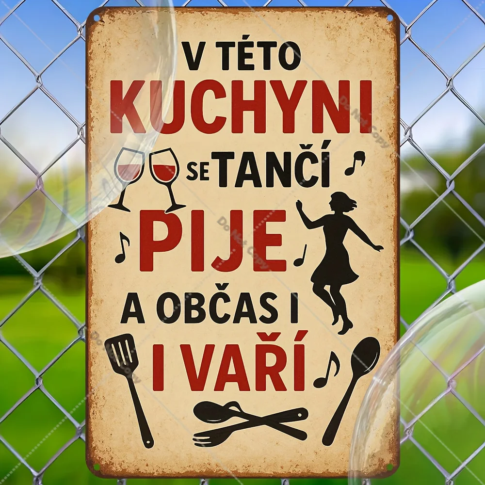 2D Flat, 1pc Czech Republic-Themed Vintage Funny Kitchen Rules Sign - Heavy-Duty Aluminum Wall Plaque with Czech