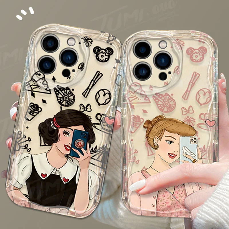 Disney Princess Belle Ariel 3D Wave Case For iPhone 15 14 13 12 11 Pro Max X XR XS 8 7 6 6S Plus SE 2020 Shockproof Clear Cover