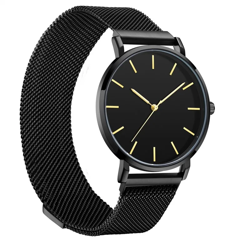 NO logo Magnetic Stainless Steel Strap Men Watch Thin Minimalist Unisex 40mm Classic Simple Watches High Quality