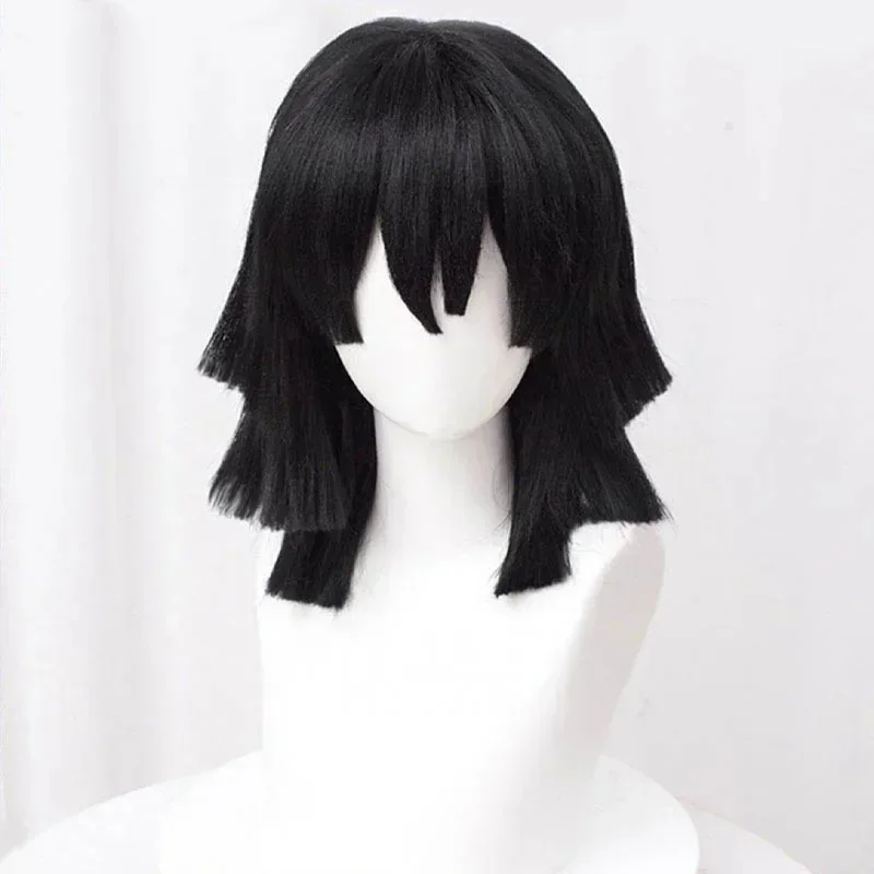 2025halloween alta qualidade iguro obanai cosplay peruca curta estilo preto resistente ao calor cabelo anime perucas