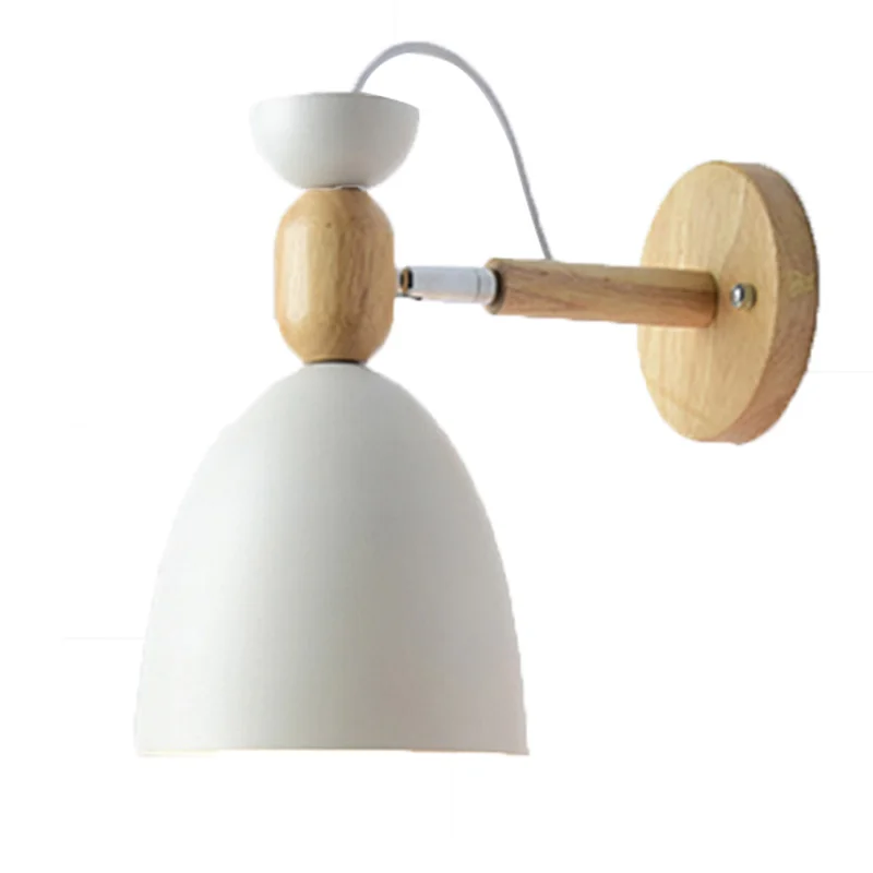Indoor led  wall lamp metal lampshade wood bedside corridor vanity light luminaire wall sconce home deco room lamps