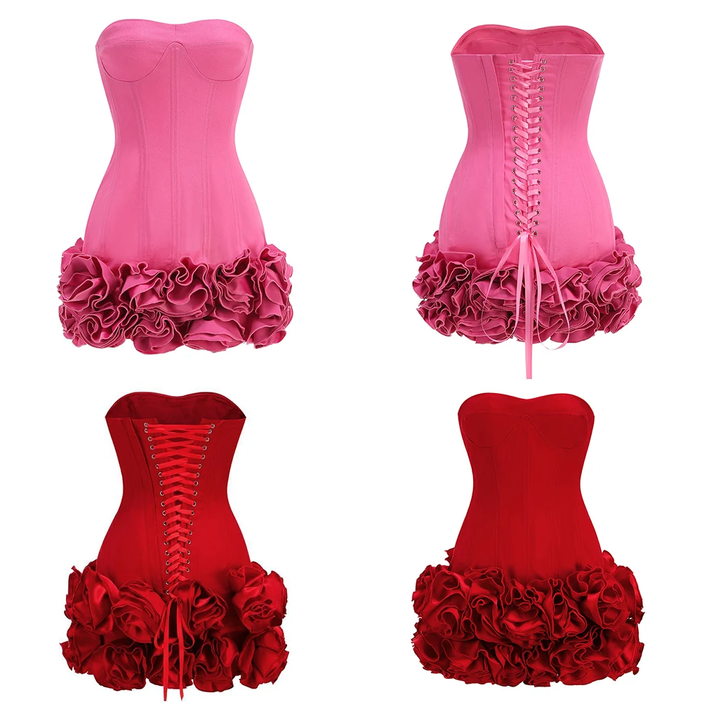 

Women's Sexy Sleeveless Off Shoulder Self Tie Knot 3D Floral Embroidery Mini Dress Club Cocktail Birthday Party Short Dresses
