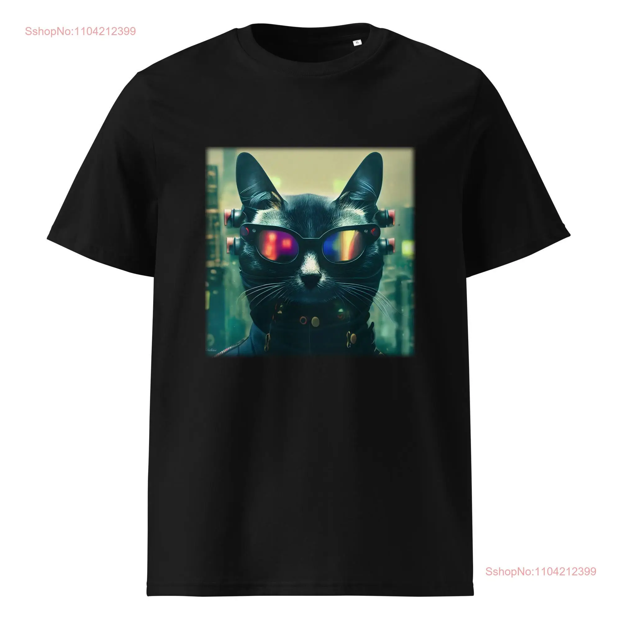 organic cotton t shirt cat robot long or short sleeves