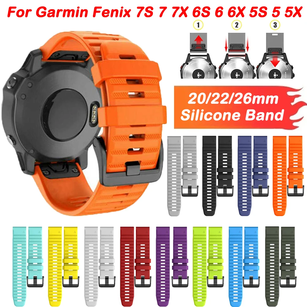 20mm 22mm 26mm Band For Garmin Fenix 7S 7 7X 6S 6 6X Pro 5S 5 5X Plus Soft Silicone Strap Epix Gen 2 Enduro Watchband Bracelet