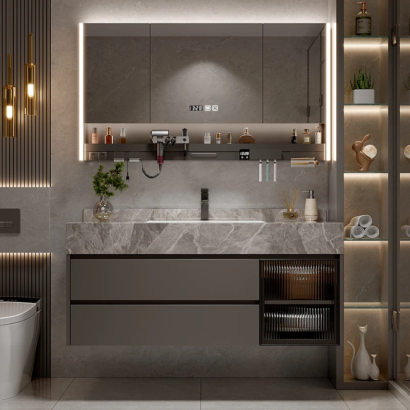 

Slate ceramic seamless basin bathroom cabinet combination modern simple toilet washbasin sink washbasin cabinet
