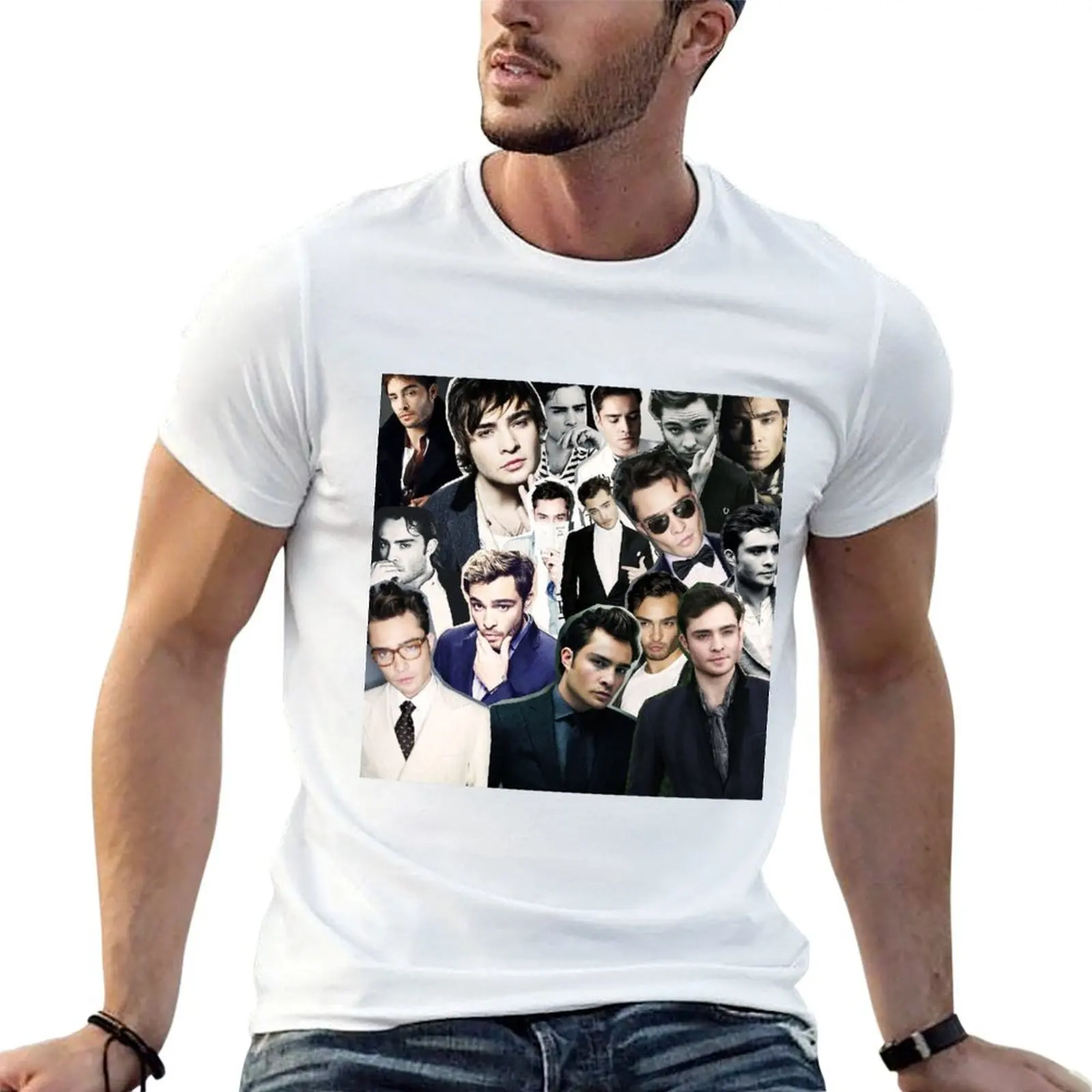 ed westwick collage T-Shirt Heavy Duty Casual Work Tee