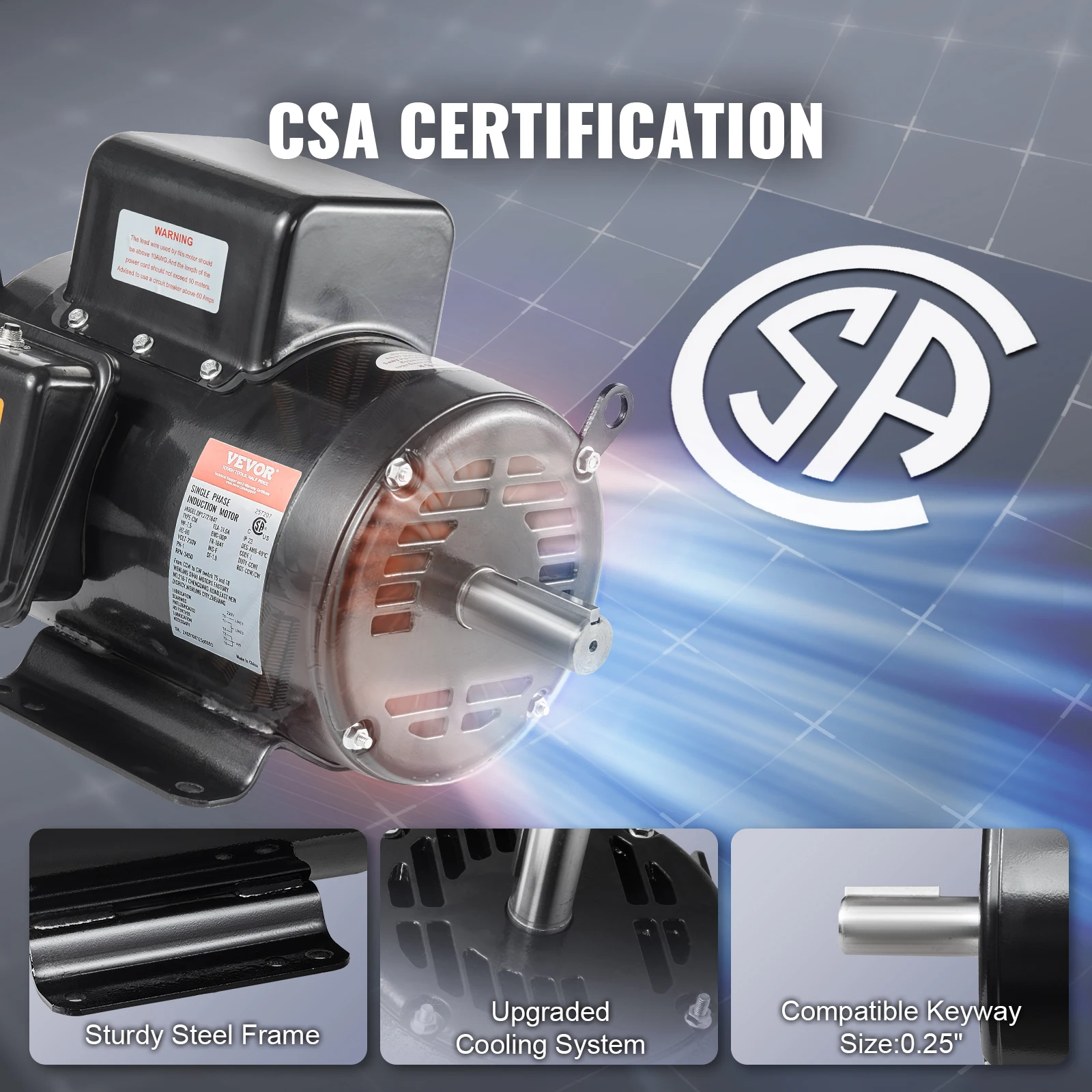 محرك ضاغط الهواء SucceBuy 7.5HP 230 فولت 31.6 أمبير محرك كهربائي أحادي الطور 3450 دورة في الدقيقة 184T إطار لدوران الضاغط CW/CCW