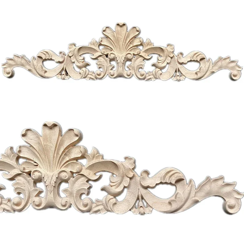 40-180cm Wood Decorative Long Carved Onlay Applique Decal Floral Decoration for Home Furniture Appliques Flower Crafting Decor