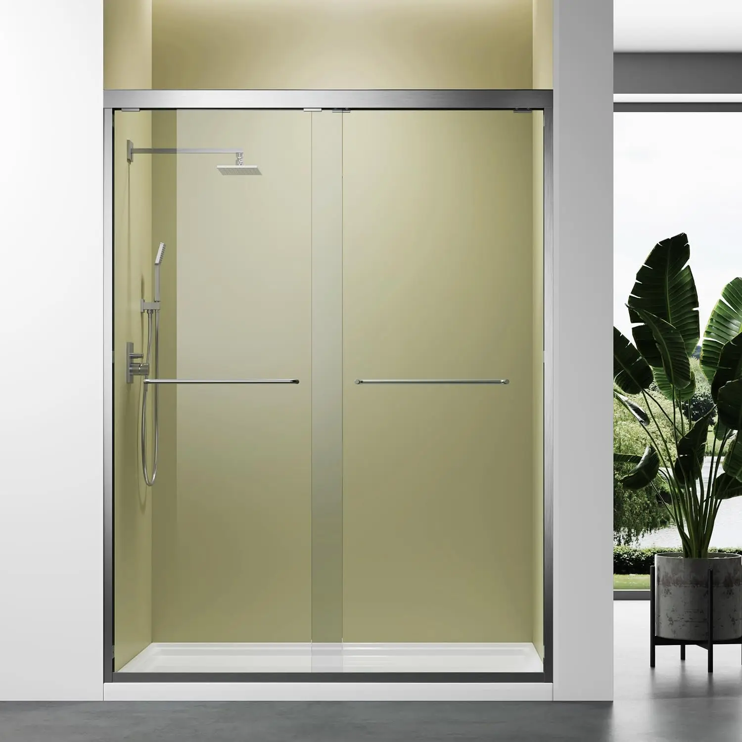 

Brushed Nickel 45"-48" W x 72" H Semi-Frameless Glass Shower Door,Bathroom Sliding Door with 1/4'' Clear Tempered Glass,Stainles
