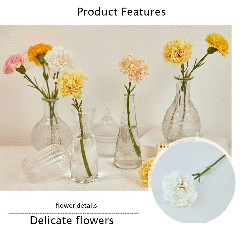 10 Stück künstliche Blumen mit kurzem Zweig, Nelke, Muttertagsgeschenk, Blumenstrauß, Seidenblume, Heimdekoration, Hochzeit, Party, Nelke – Detail 7