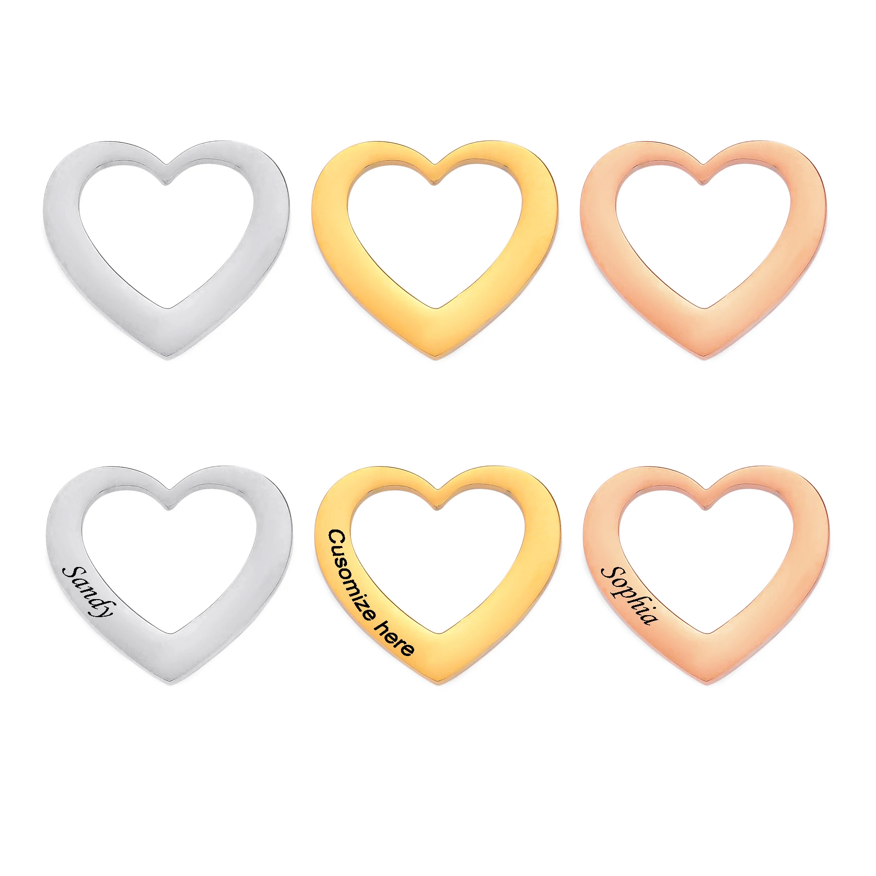 10 Stück/Set Personalisierbare Einfache Hohle Herzanhänger aus Edelstahl für DIY-Halsketten, Armbänder und Schmuckherstellung – Detail 2