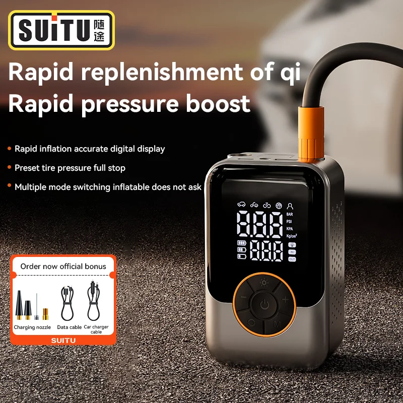 AliExpress SUITU Portable Air Pump Wireless Car Tire Inflator Electric Air Compressor LCD Display Air Injector For Bike Car Motorcycle Tyre Ball