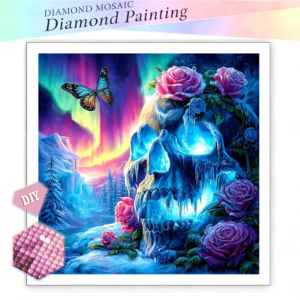 EverShine DIY Diamant-Mosaik Totenkopf Rose Vollbohr-Stickerei Blume Schmetterling 5D Diamant-Kunstmalerei-Set Aurora Handgemachtes Geschenk