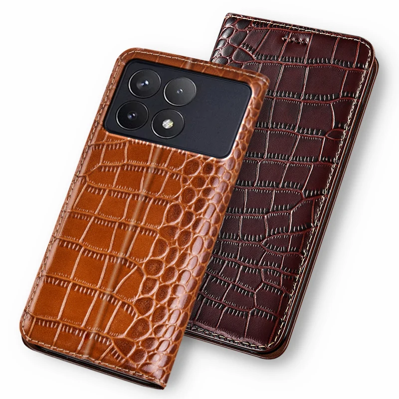 

Cases For XIAOMI POCO F5 F6 Pro F6Pro Crocodile Pattern Flip Case Luxury Cowhide Genuine Leather Magnetic Wallet Covers