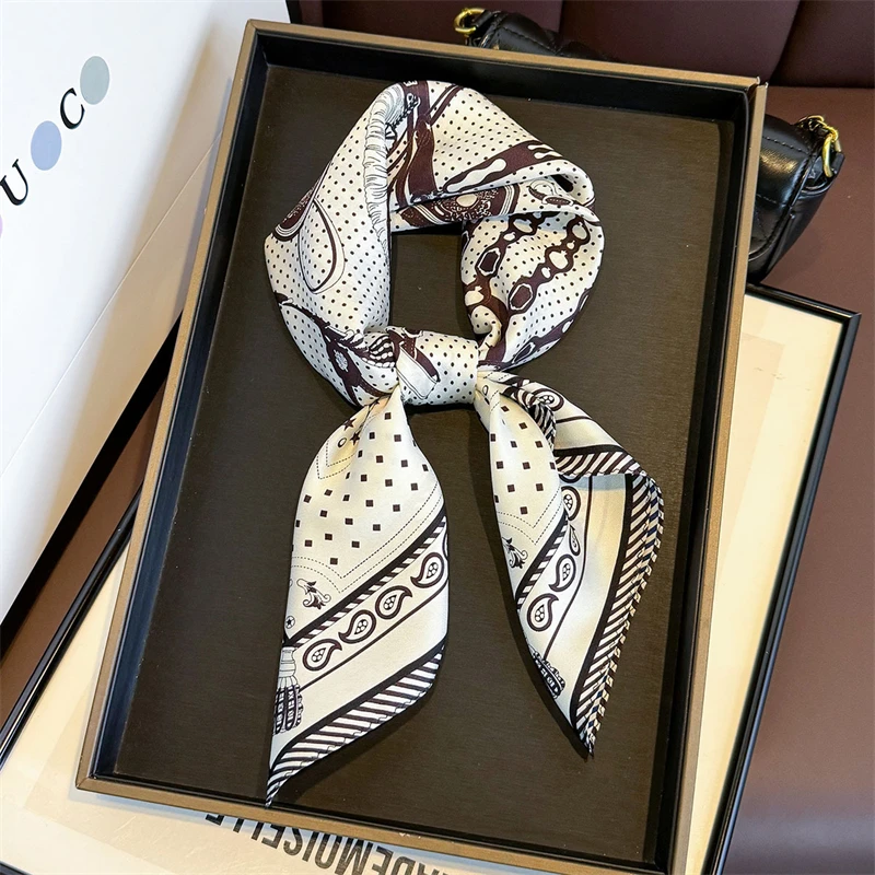 

14mm 100% Twill Silk Square Scarf for Women 65cm Neck Tie Neckerchief Double side Female Foulard Headband Hijab Shawl Bandana
