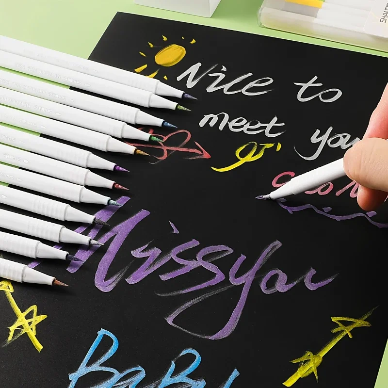 6/12pcs pearl pen, colored soft brush, 5-color metallic paint pen, hand ledger marker pen