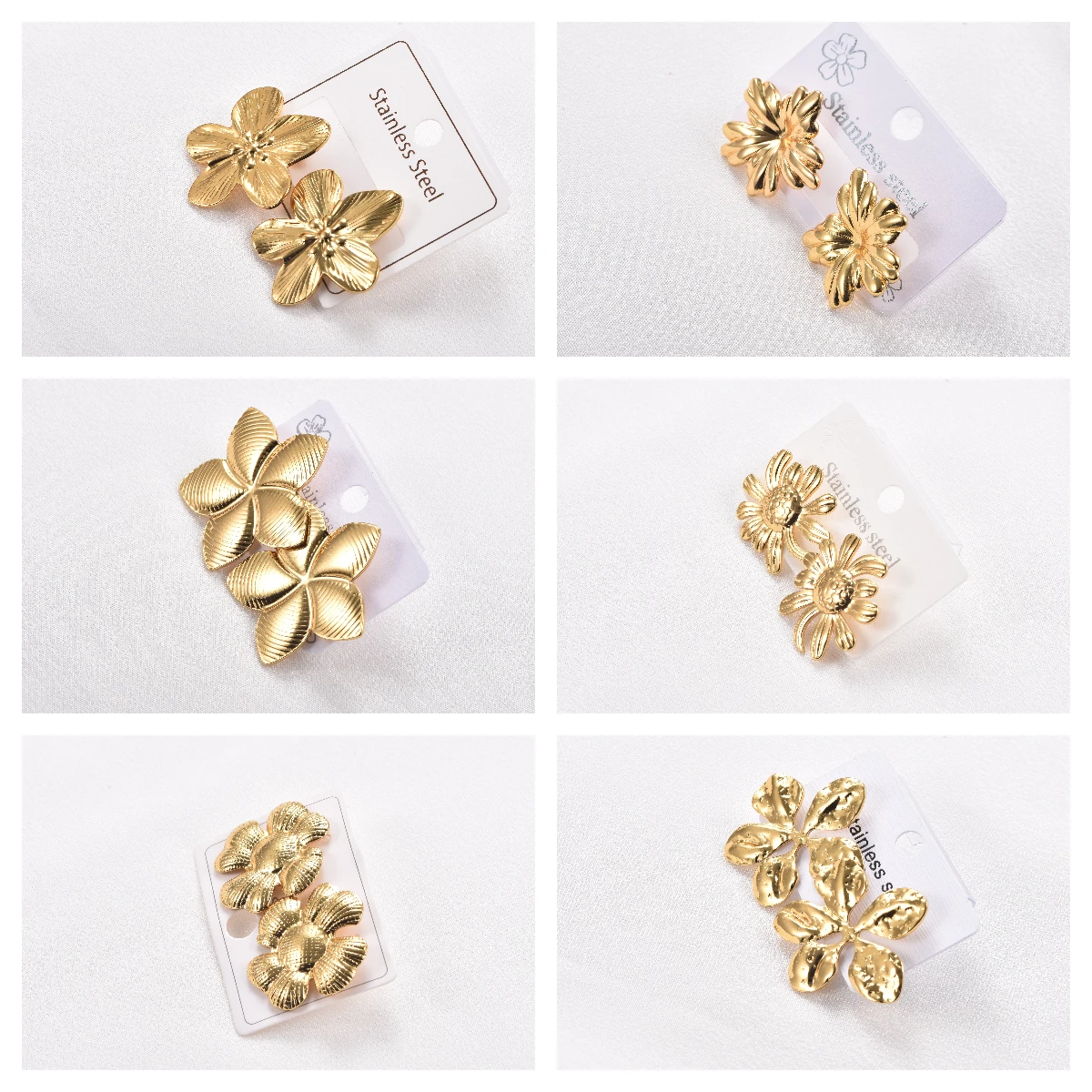 Vintage 18K vergoldete Ohrstecker mit verschiedenen floralen Motiven für den täglichen Gebrauch – Detail 3