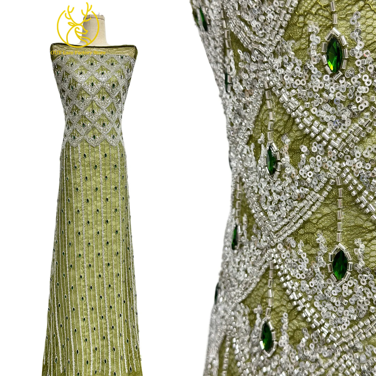 Hochwertiger Österreichischer Diamant-Stein-Spitzenstoff 2026 Afrikanischer Perlen-Pailletten-Spitzenstoff Nigerianische Spitze für Brautkleider und Hochzeitskleider – Detail 6