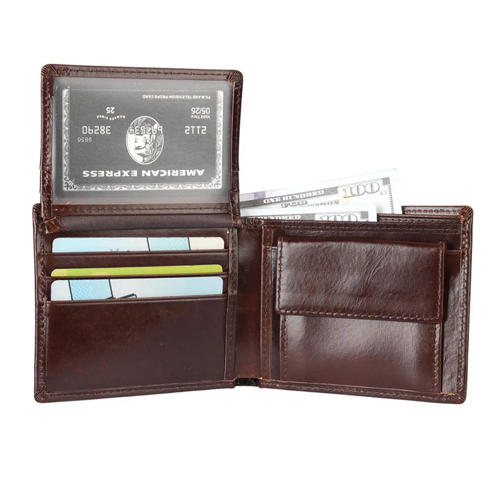 

Leather Men Wallets with Coin Pocket Vintage Male Purse RFID Blocking Genuine Leather Men Wallet Card Holders
